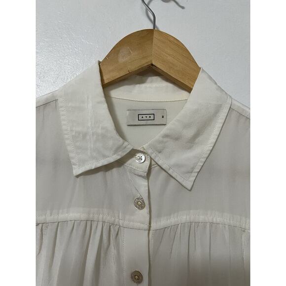 AYR Womens New Age Silk Blend Button Down Shirt Size M White Classic Semi Sheer - Picture 4 of 8
